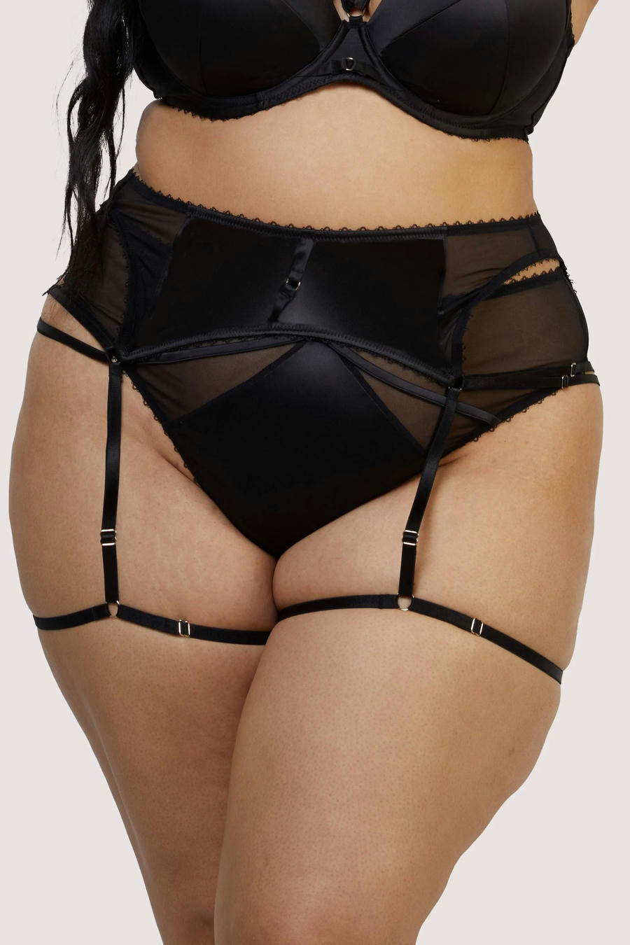 Playful Promises Noelle Black Satin Strappy Sukkanauhavyö