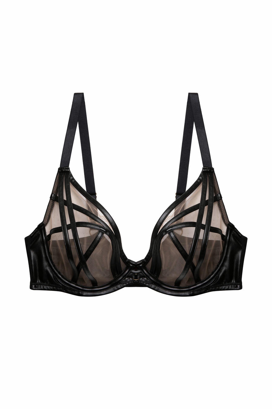 Playful Promises Ramona Black Leatherette Strap Detail Mesh Rintaliivit