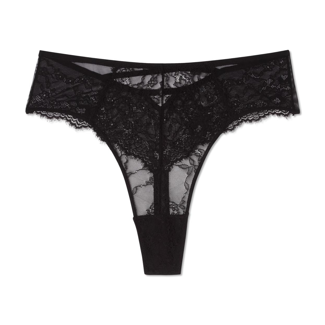 Understatement Lace Mesh Strappy Highwaist Thong Black Stringit