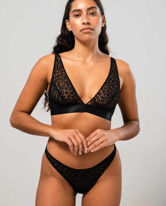 Understatement Mesh Plunge Bralette Black Leopard Rintaliivit