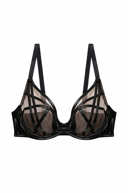 Playful Promises Ramona Black Leatherette Strap Detail Mesh Rintaliivit