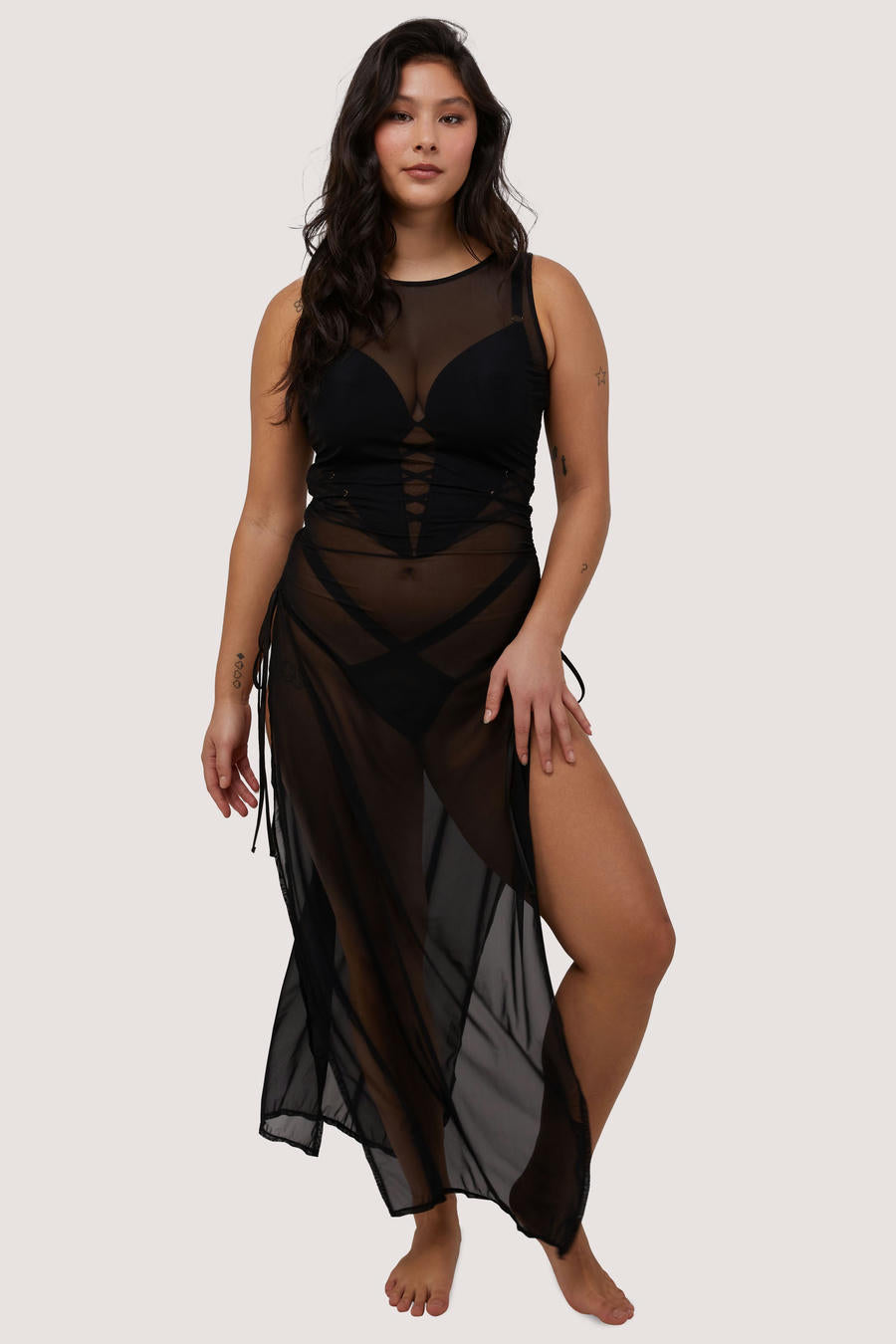 Playful Promises Saffi Ruched Mesh Bodycon Mekko