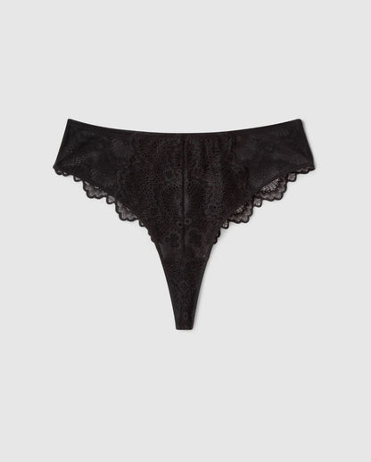 Understatement Lace Mesh Highwaist Thong Black Stringit