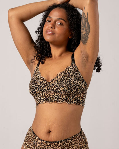Understatement Lace Nursing Bralette Gold Leopard Imetysliivit